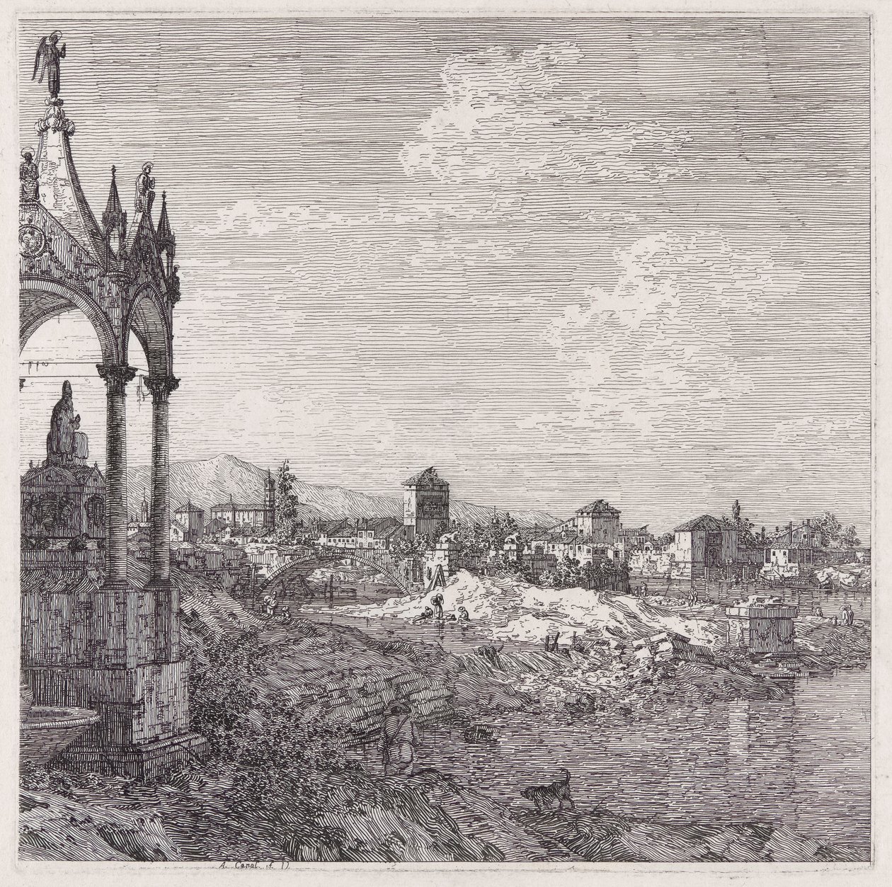 Näkymä kaupunkiin piispan kanssa tekijältä Canaletto (Giovanni Antonio Canal)