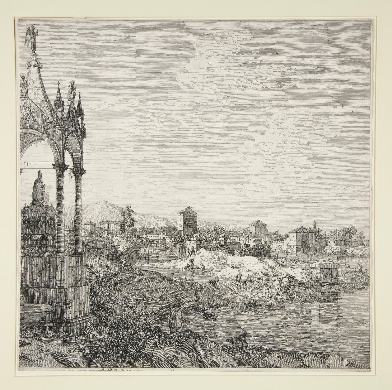 Näkymä kaupunkiin piispan kanssa tekijältä Canaletto (Giovanni Antonio Canal)