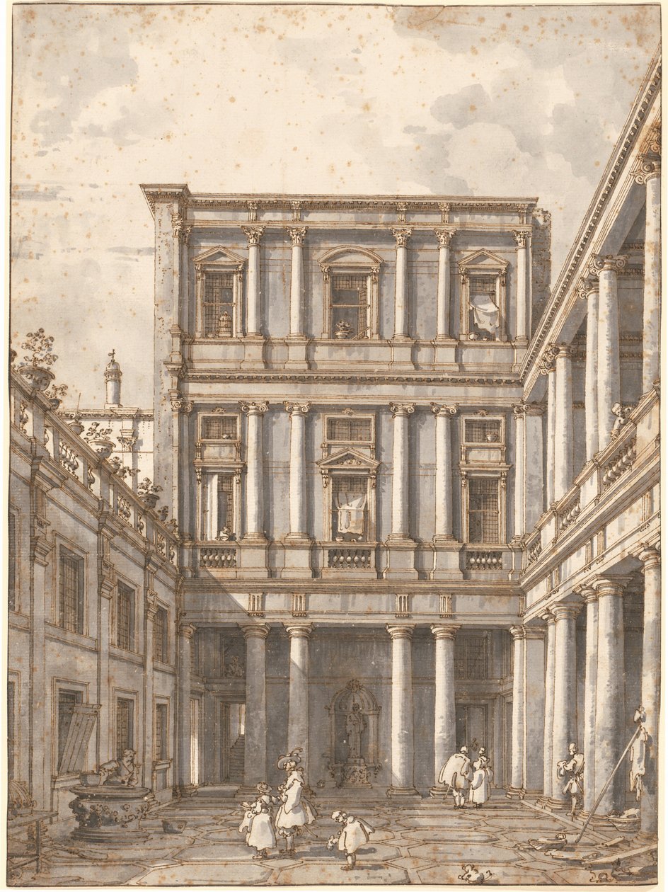 Venetsialainen sisäpiha, Procuratie Nuovessa, n. 1760. tekijältä Canaletto