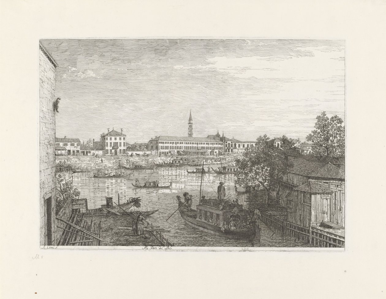 Kiinnityspaikka Dolossa Kaikki Porte di Dolo (otsikko esineessä) Kasvot olemassa olevissa ja keksityissä paikoissa (sarjan nimi) Vedute altre prese da i Luoghi altre ideate da Antonio Canal (sarjan nimi) tekijältä Canaletto