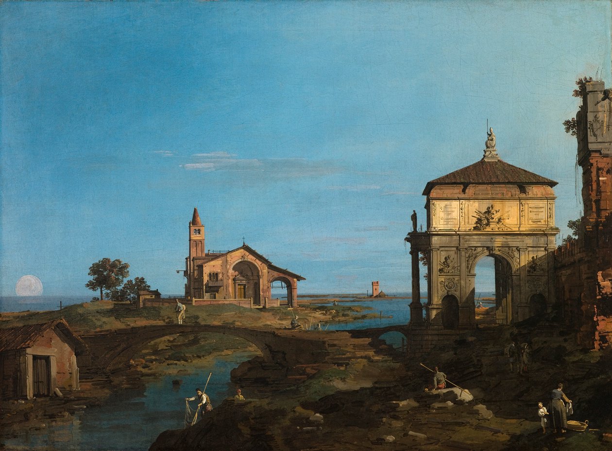 Saari laguunissa, jossa on portti ja kirkko tekijältä Canaletto