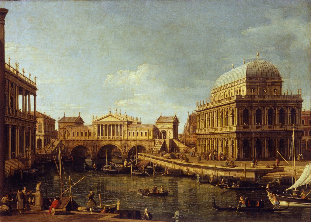 Capriccio palladialaisella arkkitehtuurilla, 1757-1759 tekijältä Canaletto