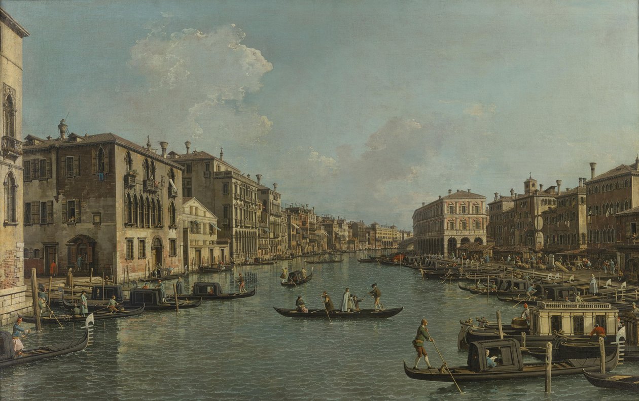 Saksa: Der Canal Grande mit Blick in südöstlicher Richtung auf die Rialtobrücke Canal Grande, josta on näkymä kaakkoon kohti Rialton siltaa. tekijältä Canaletto
