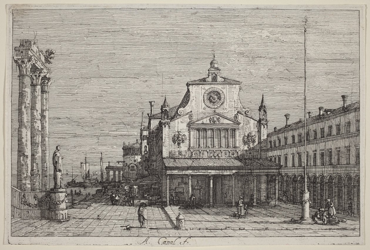 Kuvitteellinen näkymä S. Giacomo di Rialtosta tekijältä Canaletto