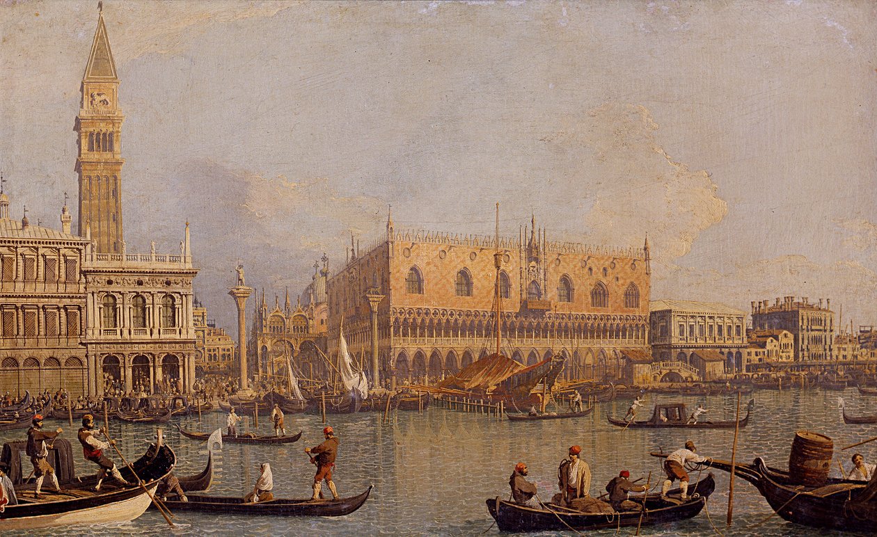 Italian: Veduta del Palazzo Ducale di Venezia Näkymä Venetsian herttuan palatsista. tekijältä Canaletto
