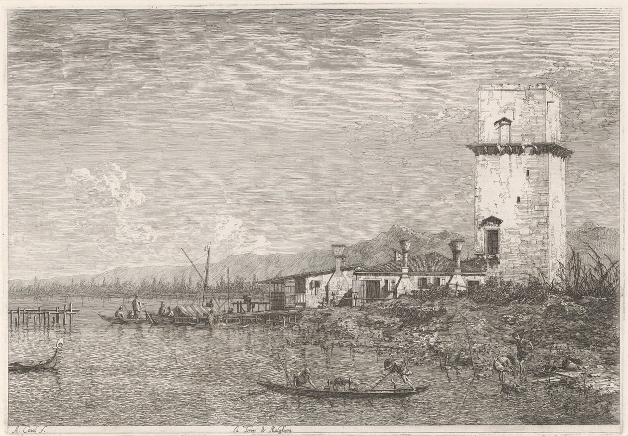 La Torre di Malghera Kasvot olemassa olevissa ja keksityissä paikoissa (sarjan nimi) Vedute altre prese da i Luoghi altre ideate da Antonio Canal (sarjan nimi) tekijältä Canaletto