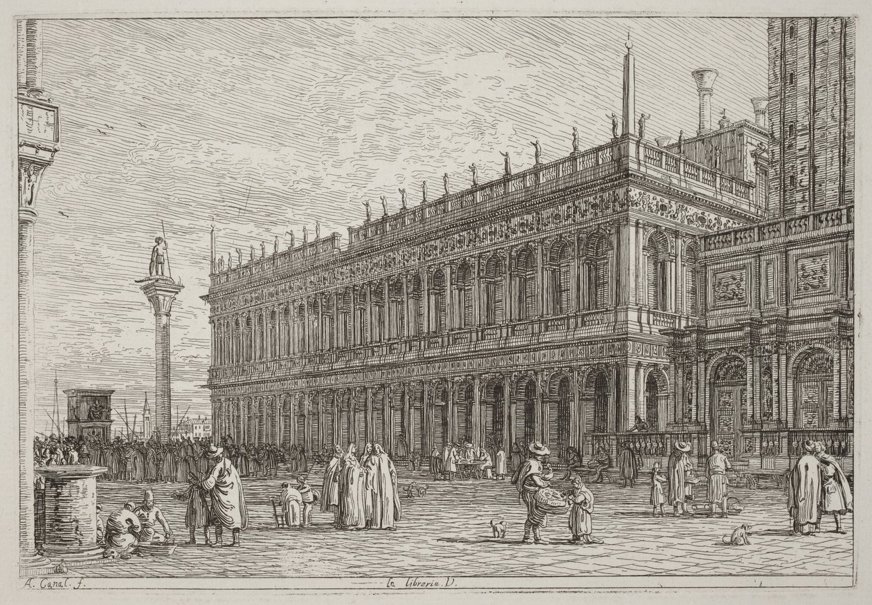 Kirjasto. V. [vasemmassa yläkulmassa] tekijältä Canaletto