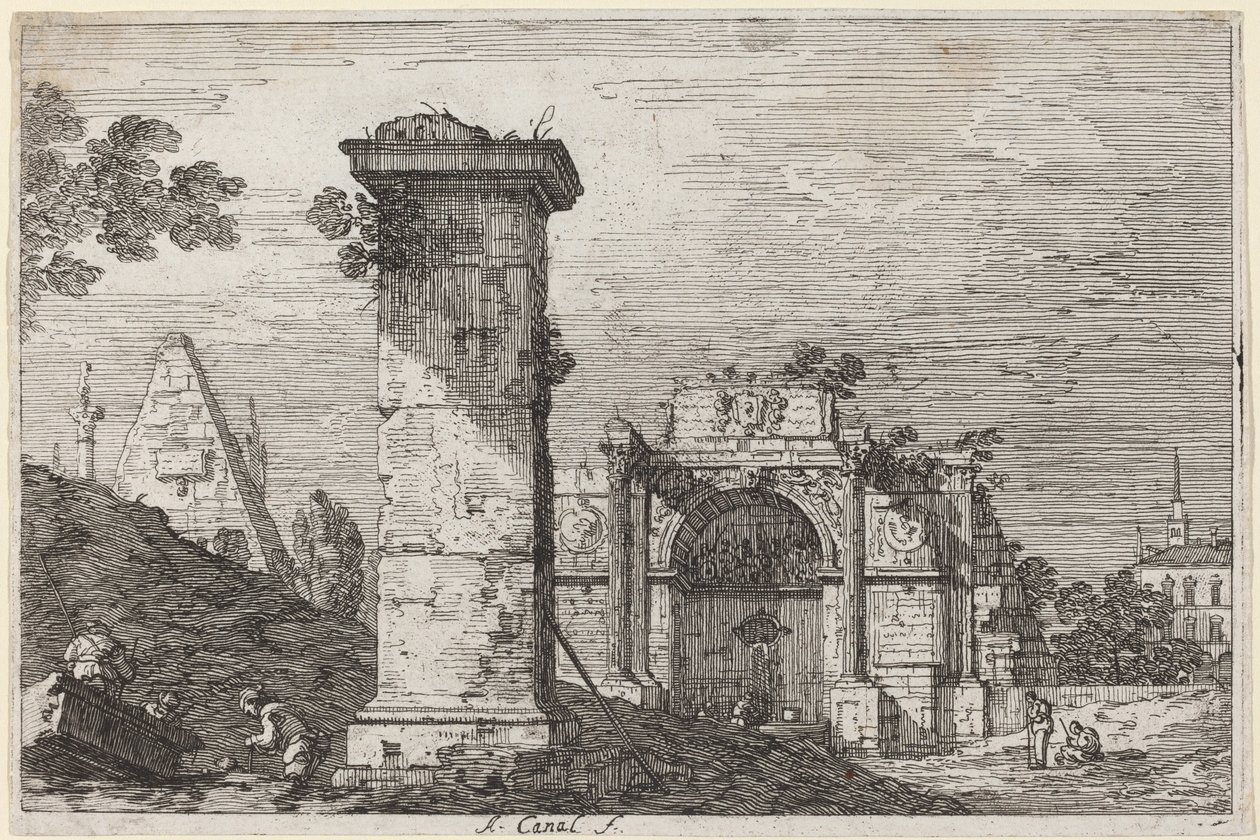 Maisema raunioineen monumentteineen, n. 17351746. tekijältä Canaletto