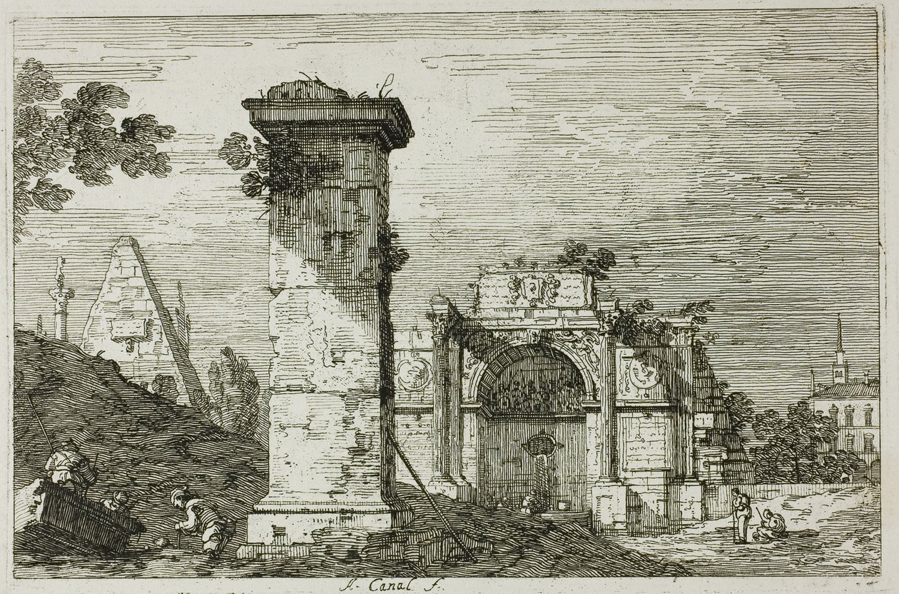 Maisema raunioineen monumentteineen, Vedute tekijältä Canaletto