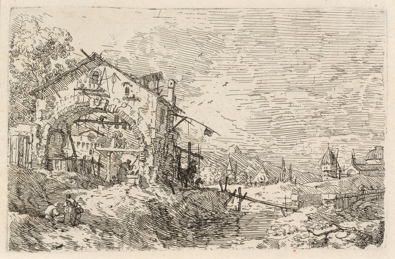 Maisema naisen kanssa kaivossa tekijältä Canaletto