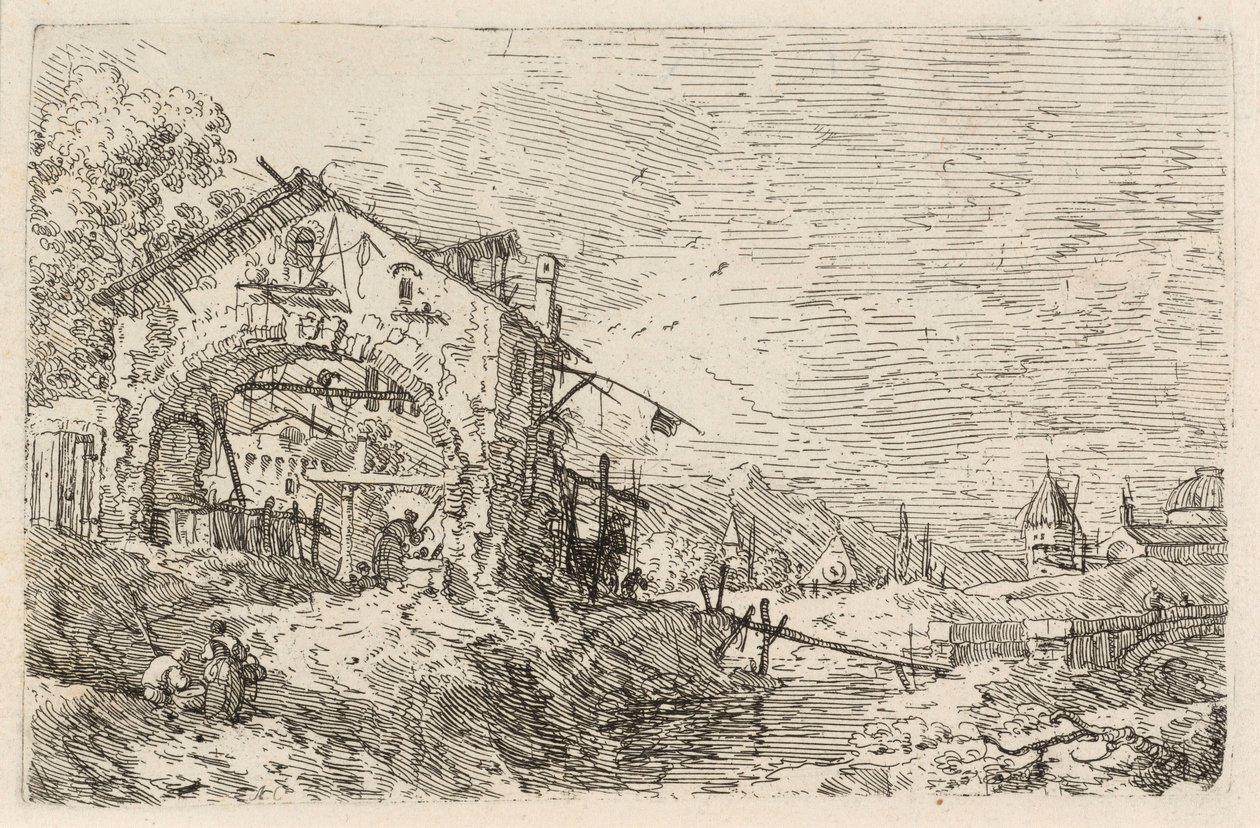 Maisema, jossa nainen on kaivolla tekijältä Canaletto
