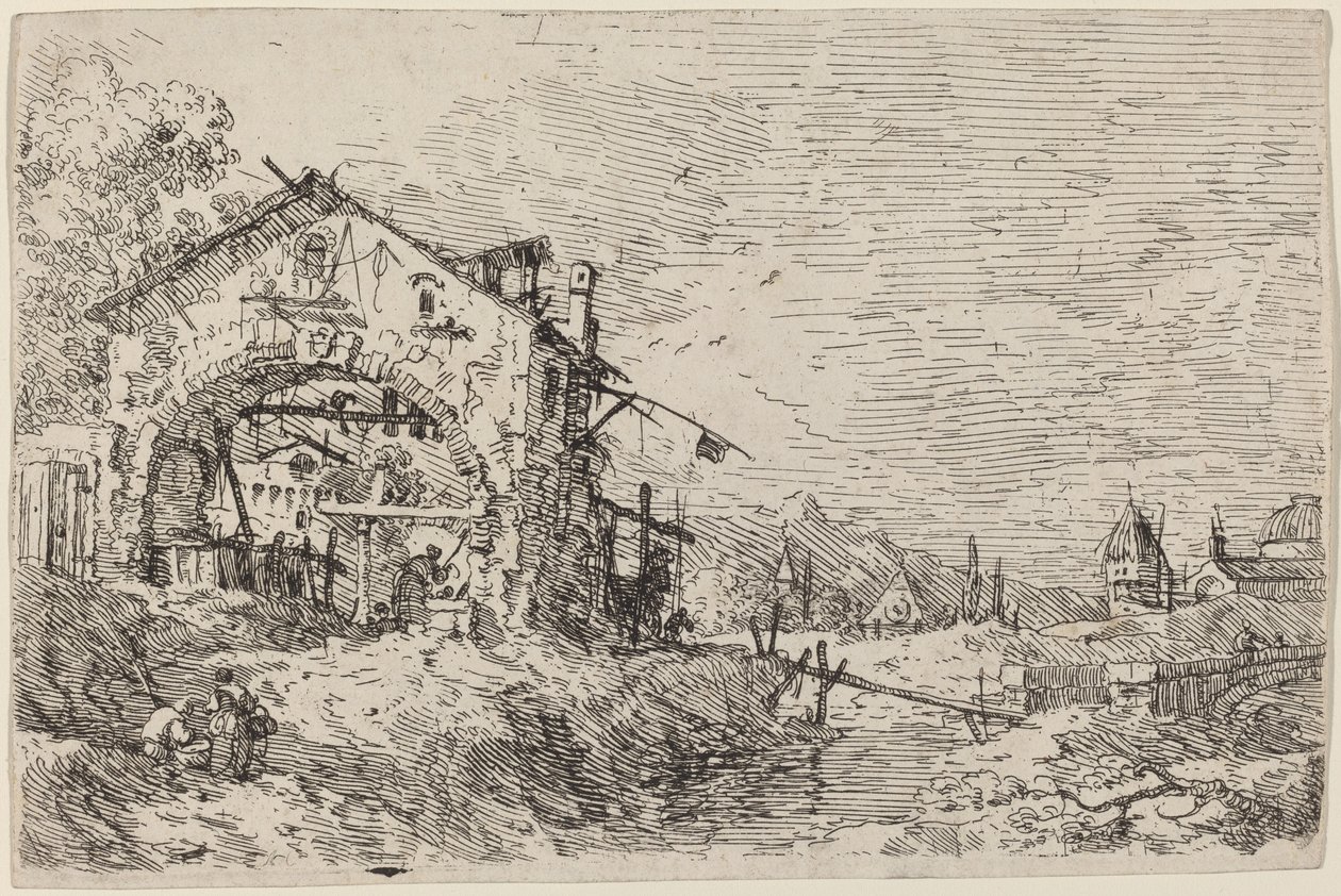 Maisema naisen kanssa kaivossa, c. 17351746. tekijältä Canaletto