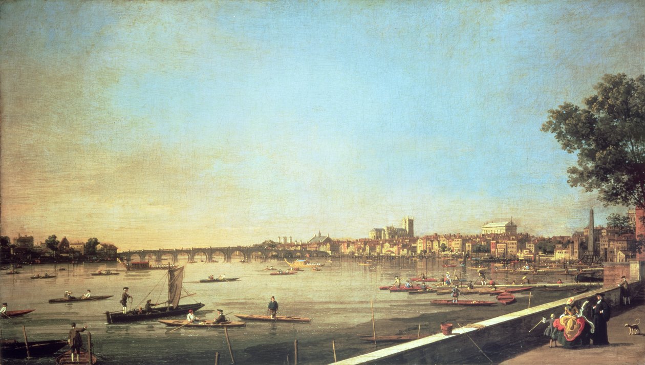 Lontoo, Thames Westminsterissä ja Whitehall Somerset Housen terassilta, n. 1750-51 tekijältä Giovanni Antonio Canal