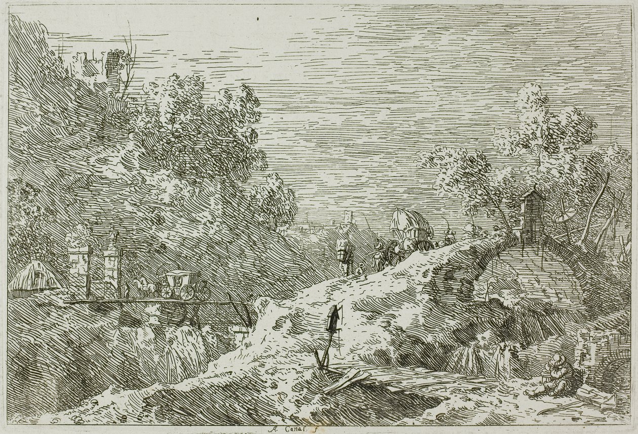 Vedute vuoristomaisema viidellä sillalla tekijältä Canaletto