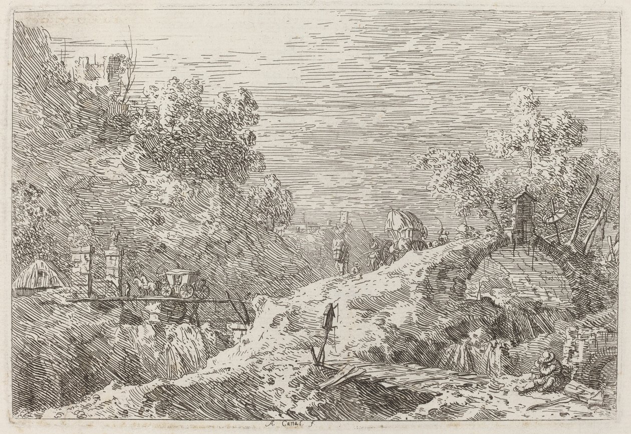 Vuoristomaisema viidellä sillalla tekijältä Canaletto