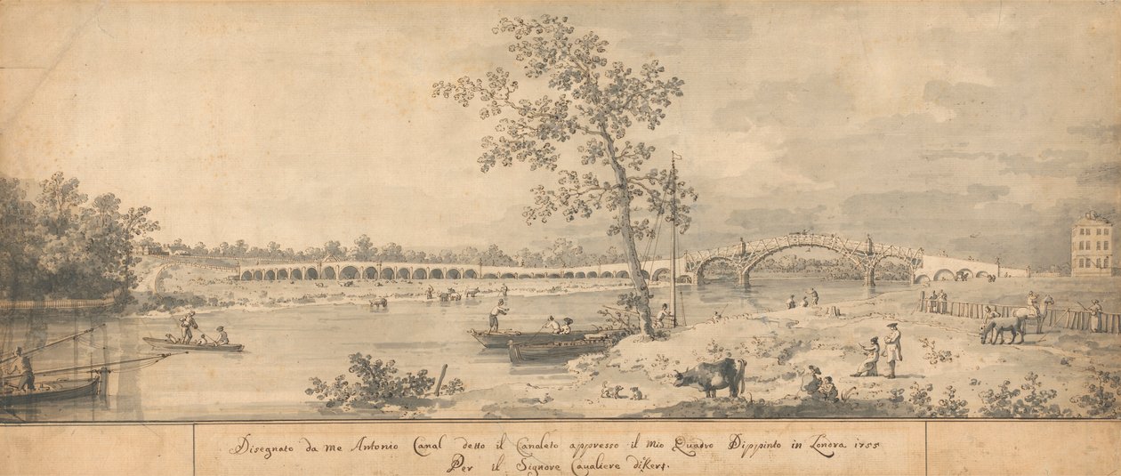 Old Walton Bridge Middlesex Shoresta katsottuna tekijältä Canaletto