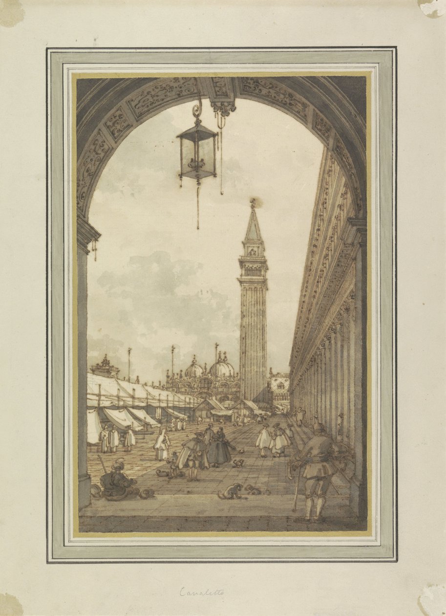 Piazza San Marco, Venetsia, lounaasta katsottuna Piazza San Marco ja Campanile en San Marco te Venetië tekijältä Canaletto