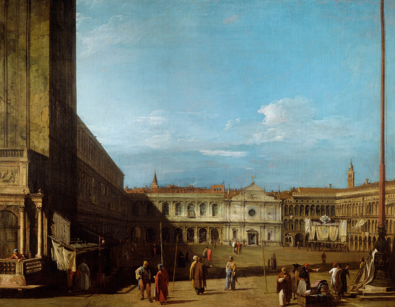 Piazza San Marco länteen kohti San Geminianoa tekijältä Canaletto