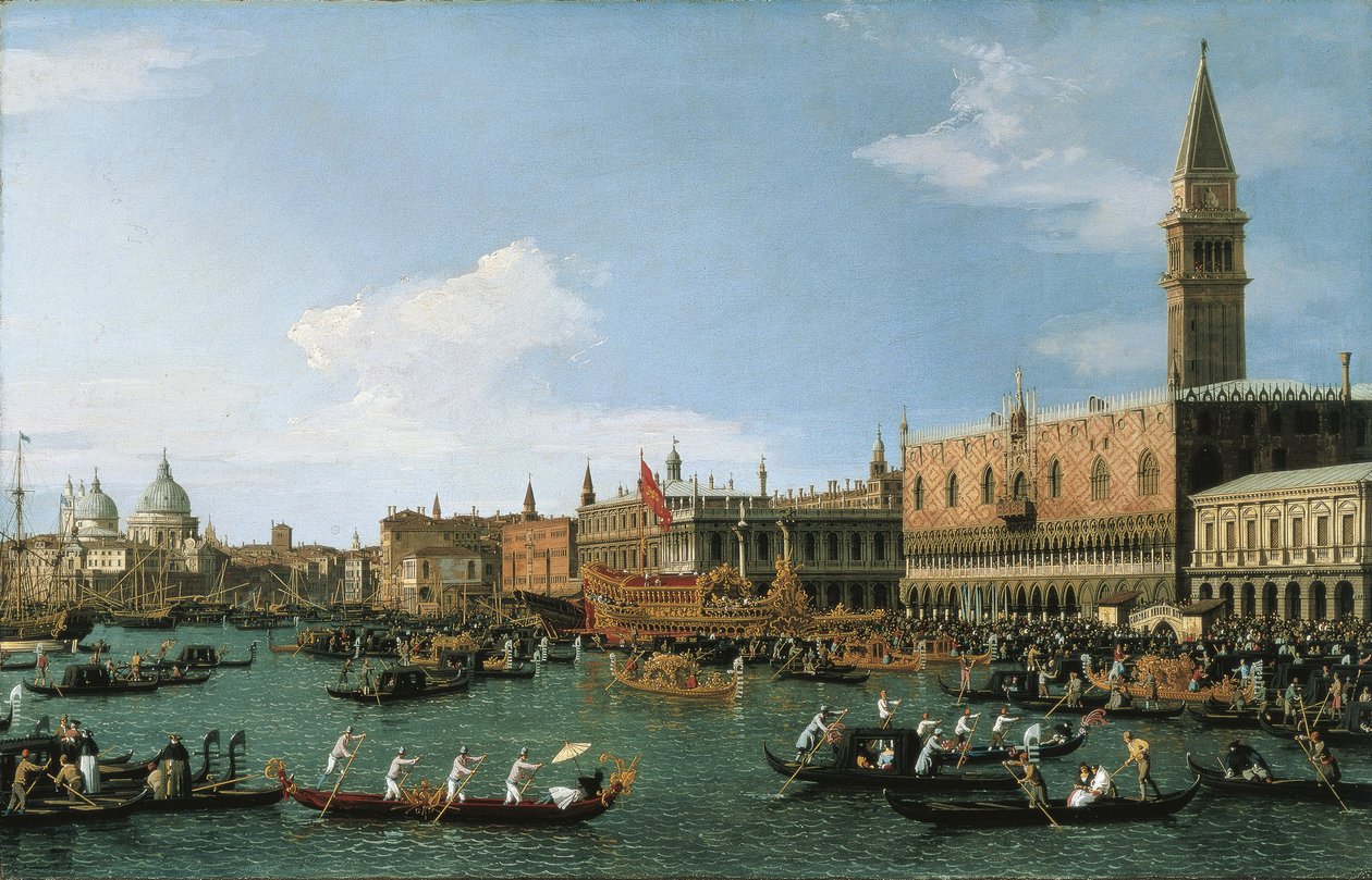 Il Bucintoron paluu helatorstaina, 1745-1750 tekijältä Giovanni Antonio Canal