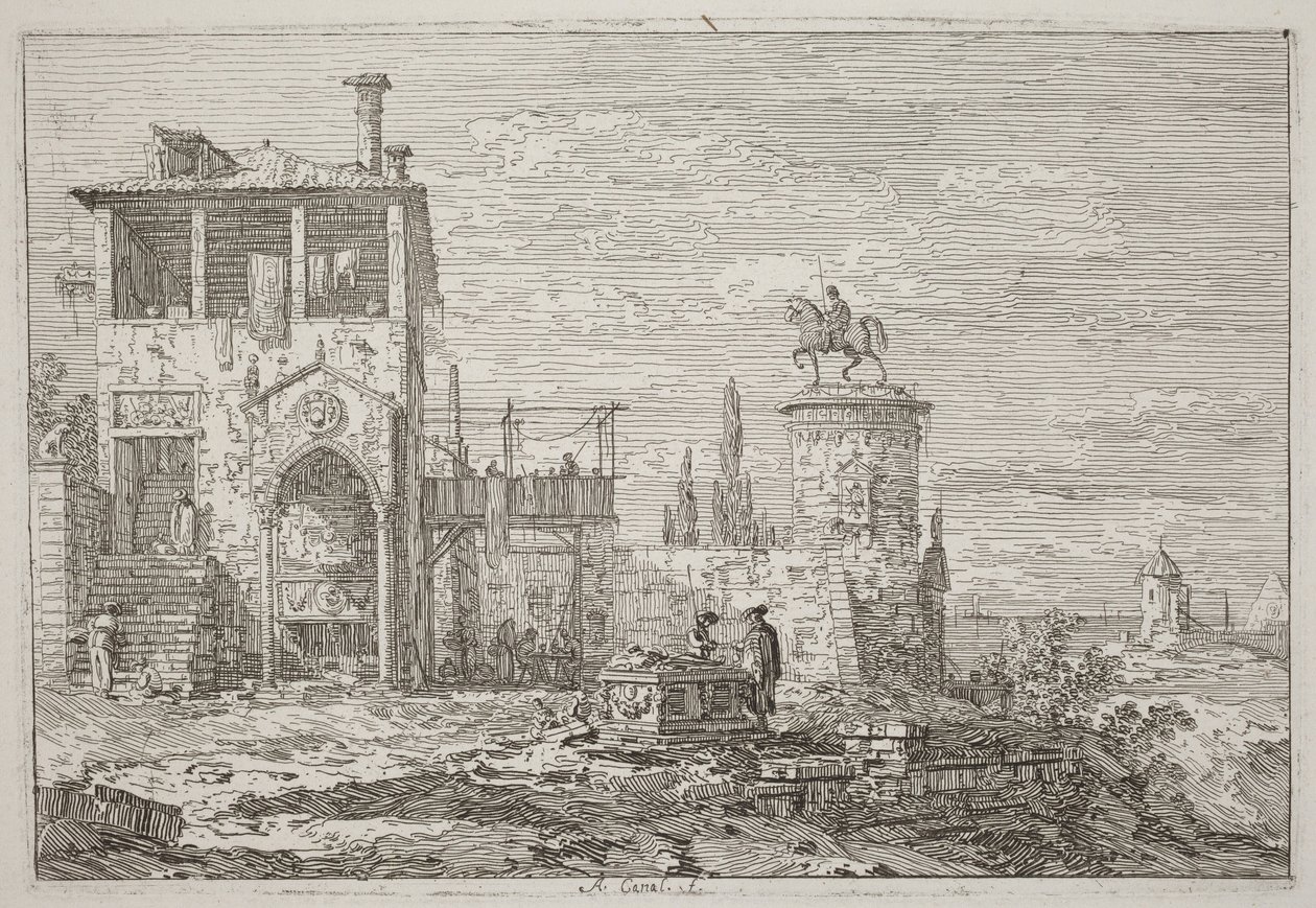Ratsastajapatsas [ylhäällä oikealla] tekijältä Canaletto
