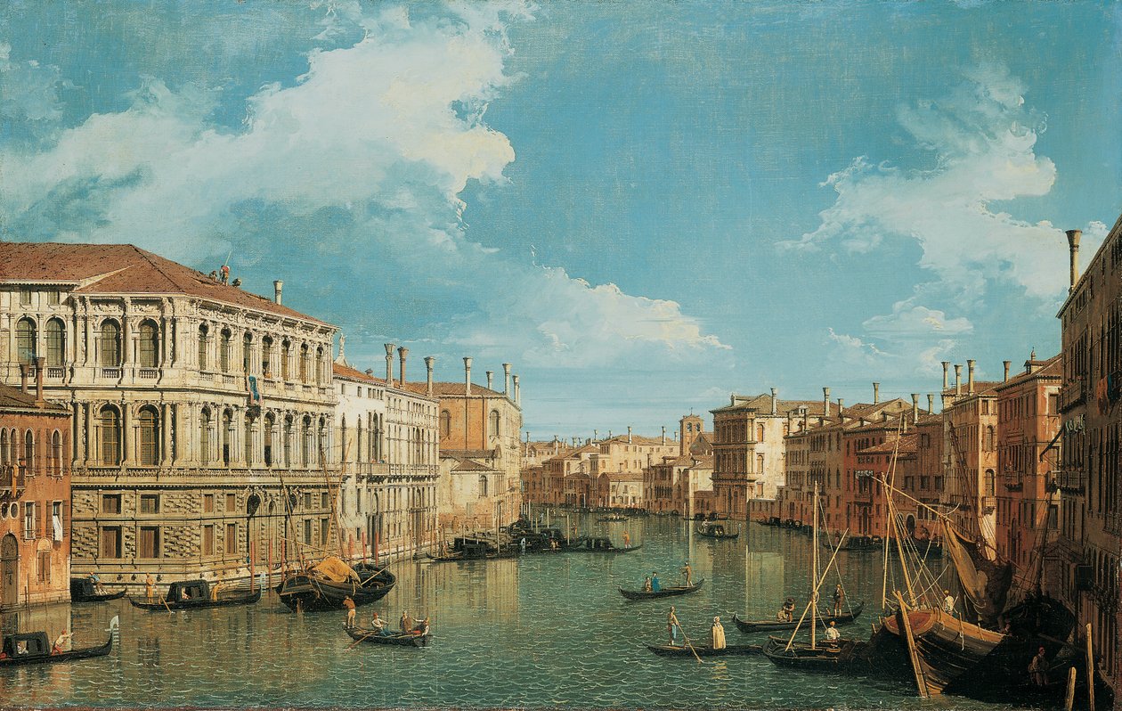 Grand Canal, Venetsia, katsoen luoteeseen, jossa Palazzo Pesaro, Palazzo Foscarini ja S. Staen Pinnacle vasemmalla ja Palazzo Vendramin-Calergi ja S. Marcuola oikealla tekijältä Giovanni Antonio Canal