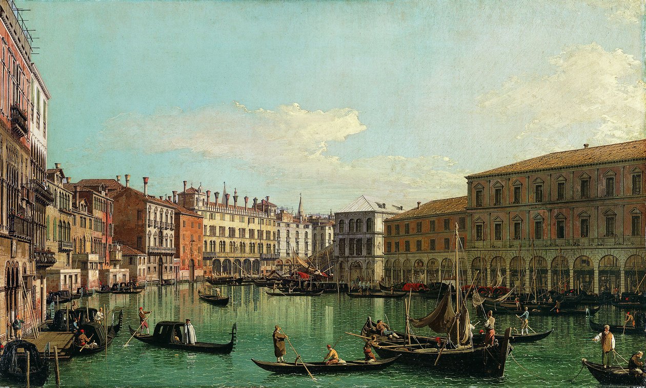 Canal Grande, Venetsia, näkymä etelään kohti Rialton siltaa, 1730-luku. tekijältä Giovanni Antonio Canal