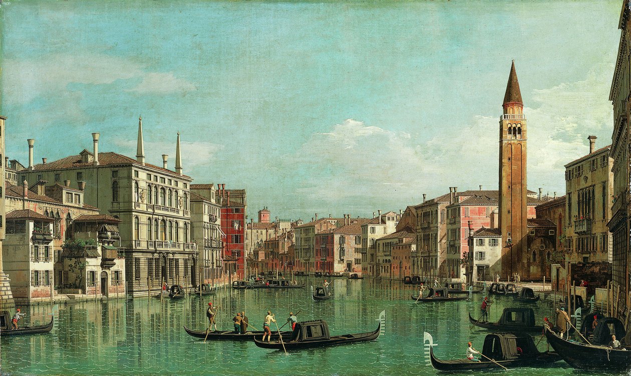 Canal Grande, Venetsia, katsoen kaakkoon, Campo della Carità oikealla, 1730-luku. tekijältä Giovanni Antonio Canal