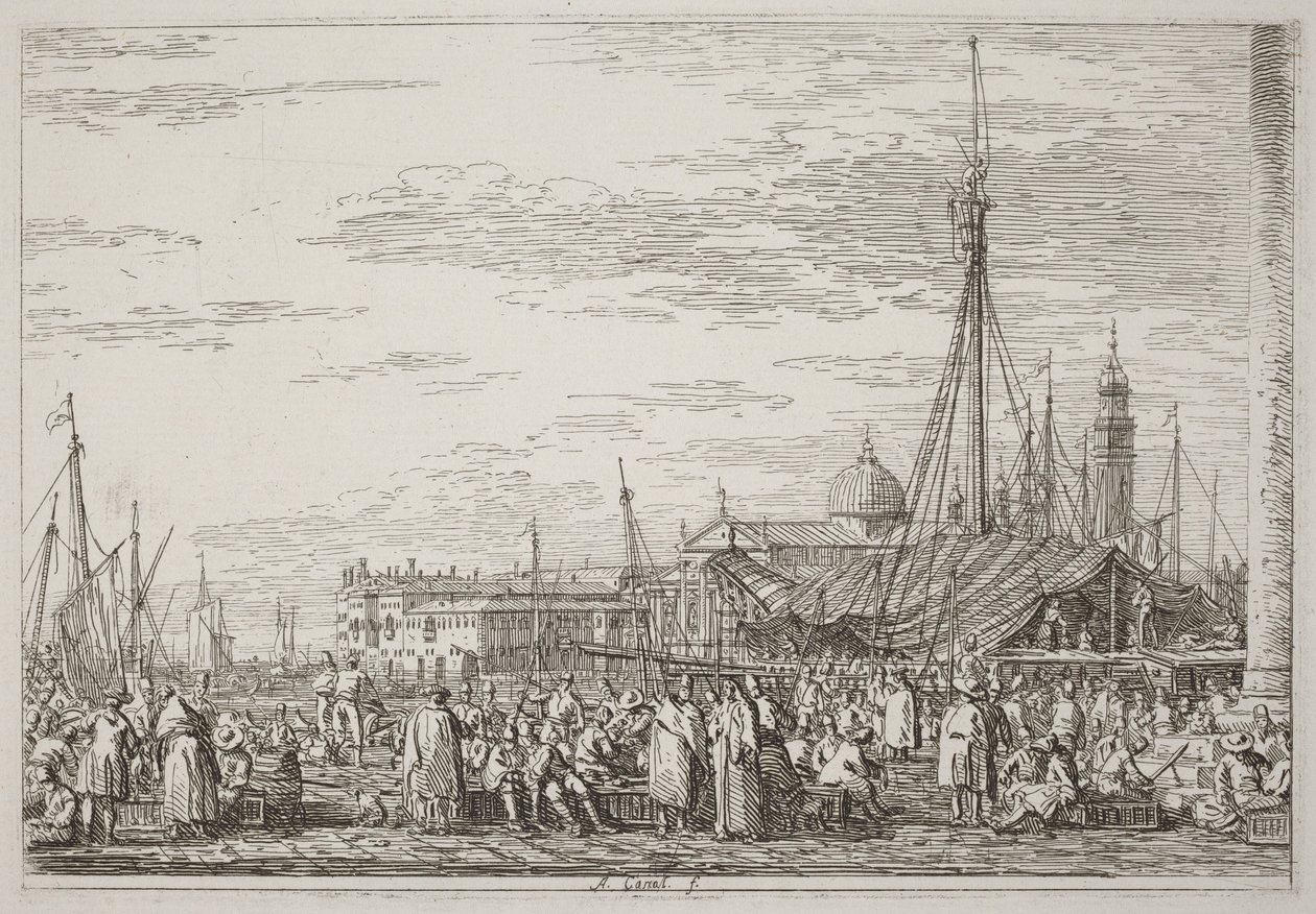 Molo-rantakadun markkinat [ylhäällä vasemmalla] tekijältä Canaletto