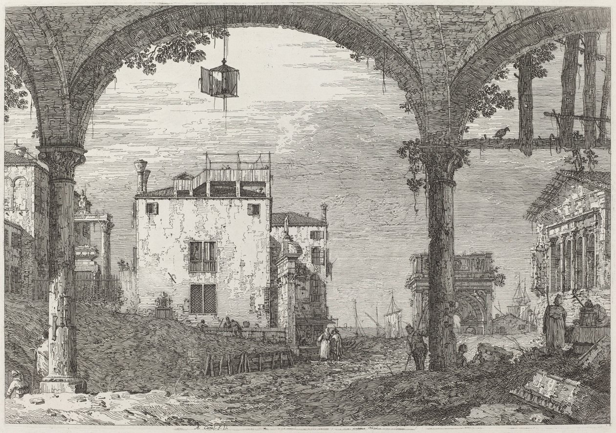 Portico ja lyhty, n. 17351746. tekijältä Canaletto