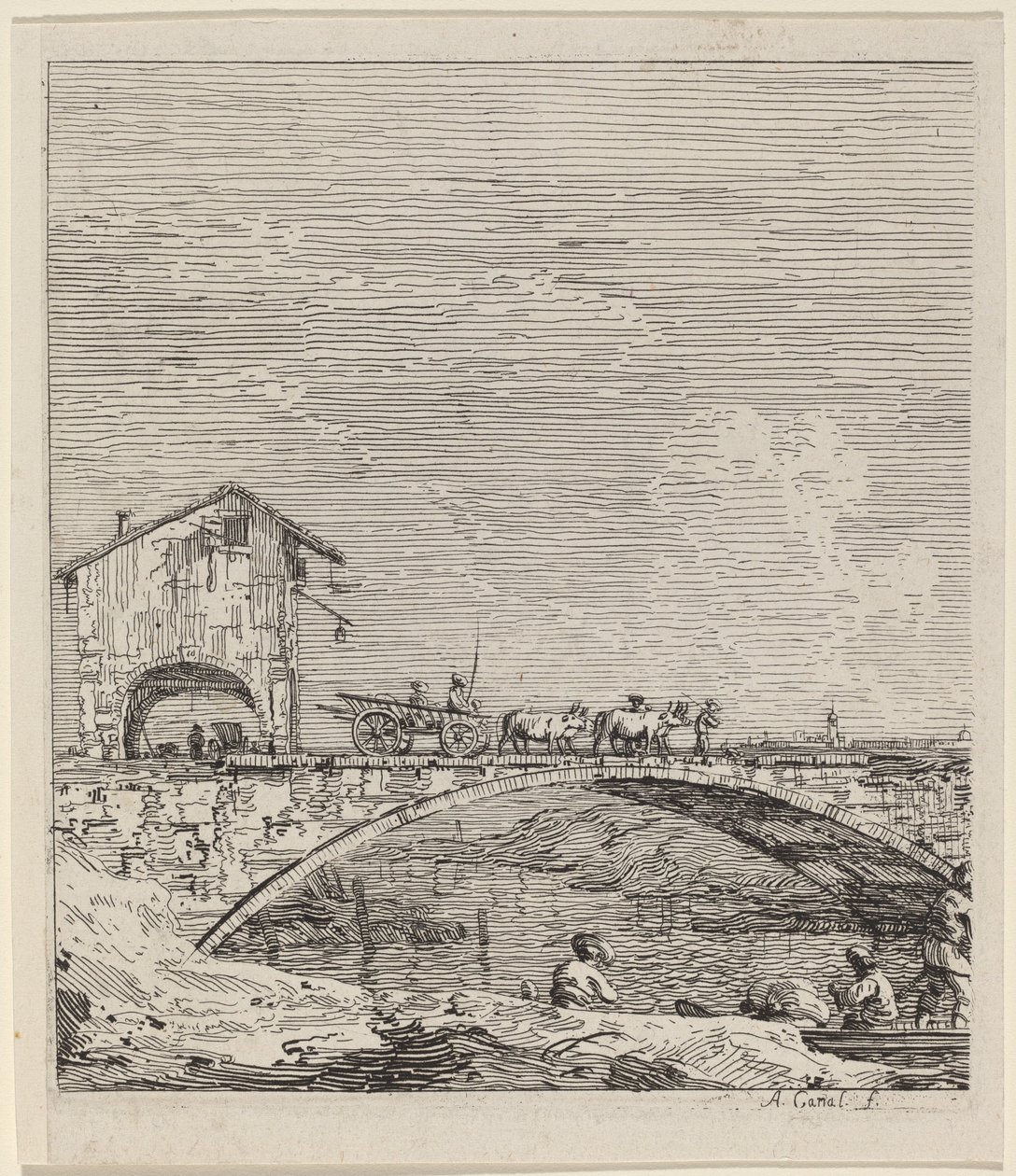 Sillan yli kulkeva vaunu, n. 17351746. tekijältä Canaletto