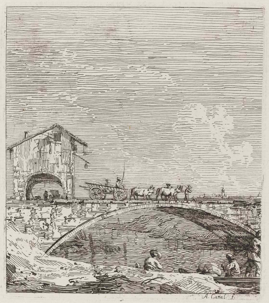 Sillan yli kulkeva vaunu, n. 17351746. tekijältä Canaletto