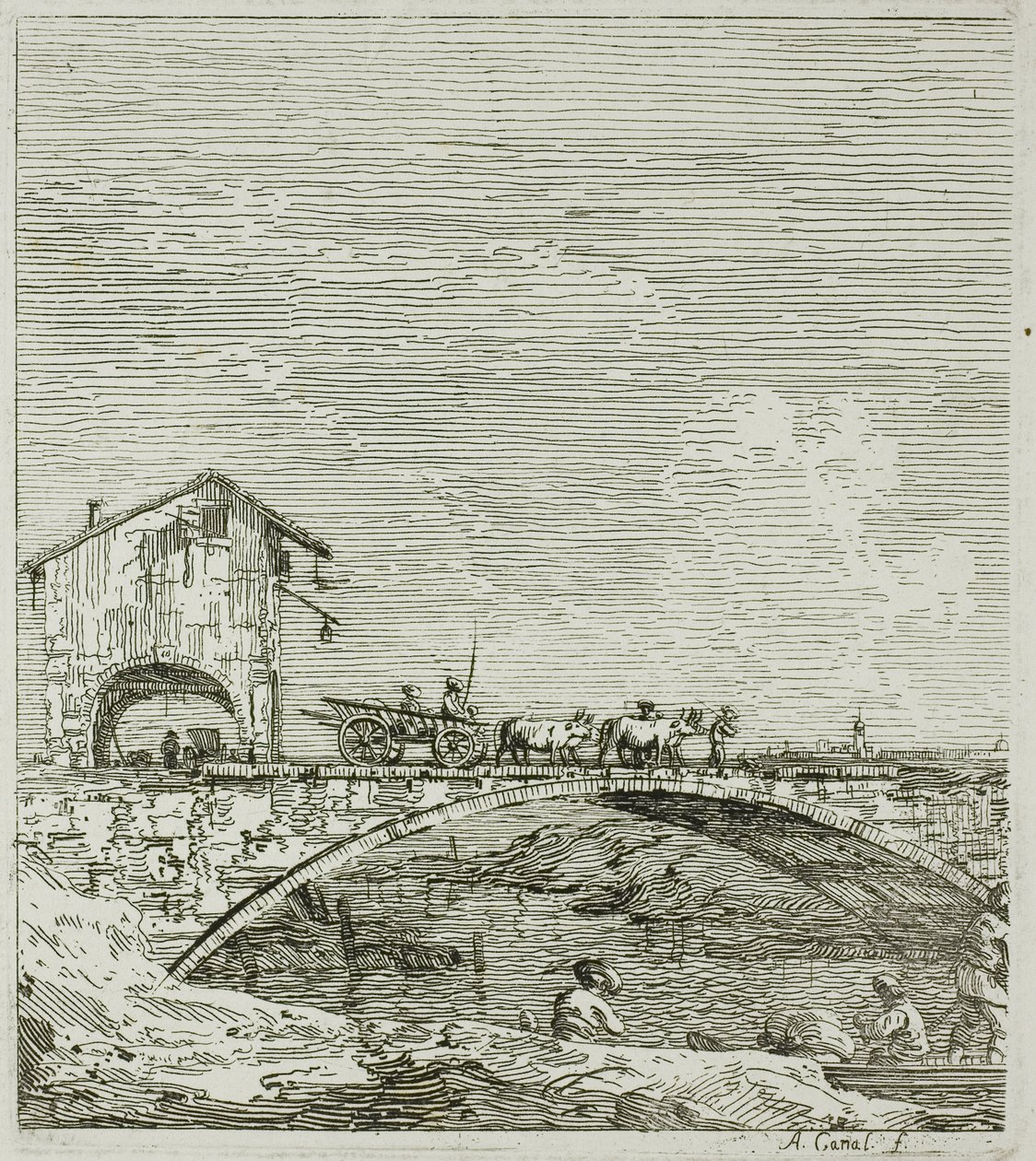 Vaunu, joka kulkee sillan yli, Vedutesta tekijältä Canaletto