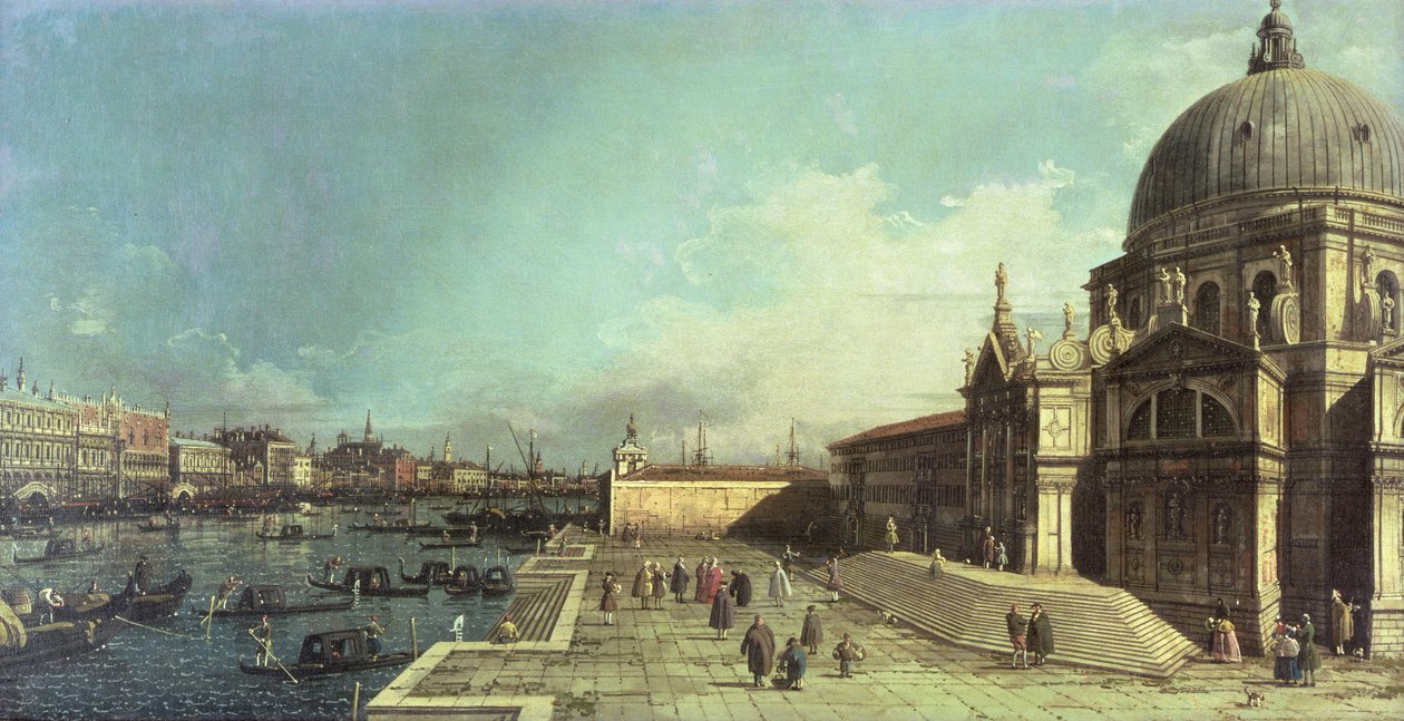 Venetsian Grand Canalin sisäänkäynti Santa Maria della Saluten kirkolla tekijältä Giovanni Antonio Canal
