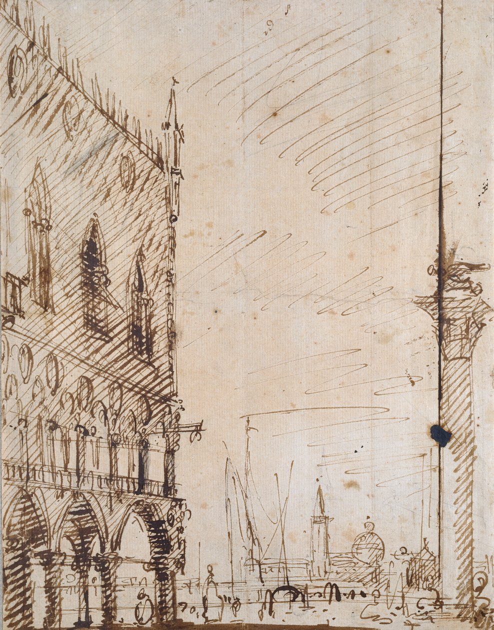 Venetsia: Dogen palatsin lounaiskulma, 1700-luvun alku tekijältä Canaletto