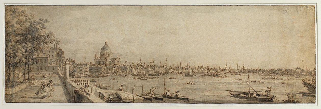 Näkymä Somerset Gardensista kohti London Bridgeä, n. 1746-55 tekijältä Canaletto