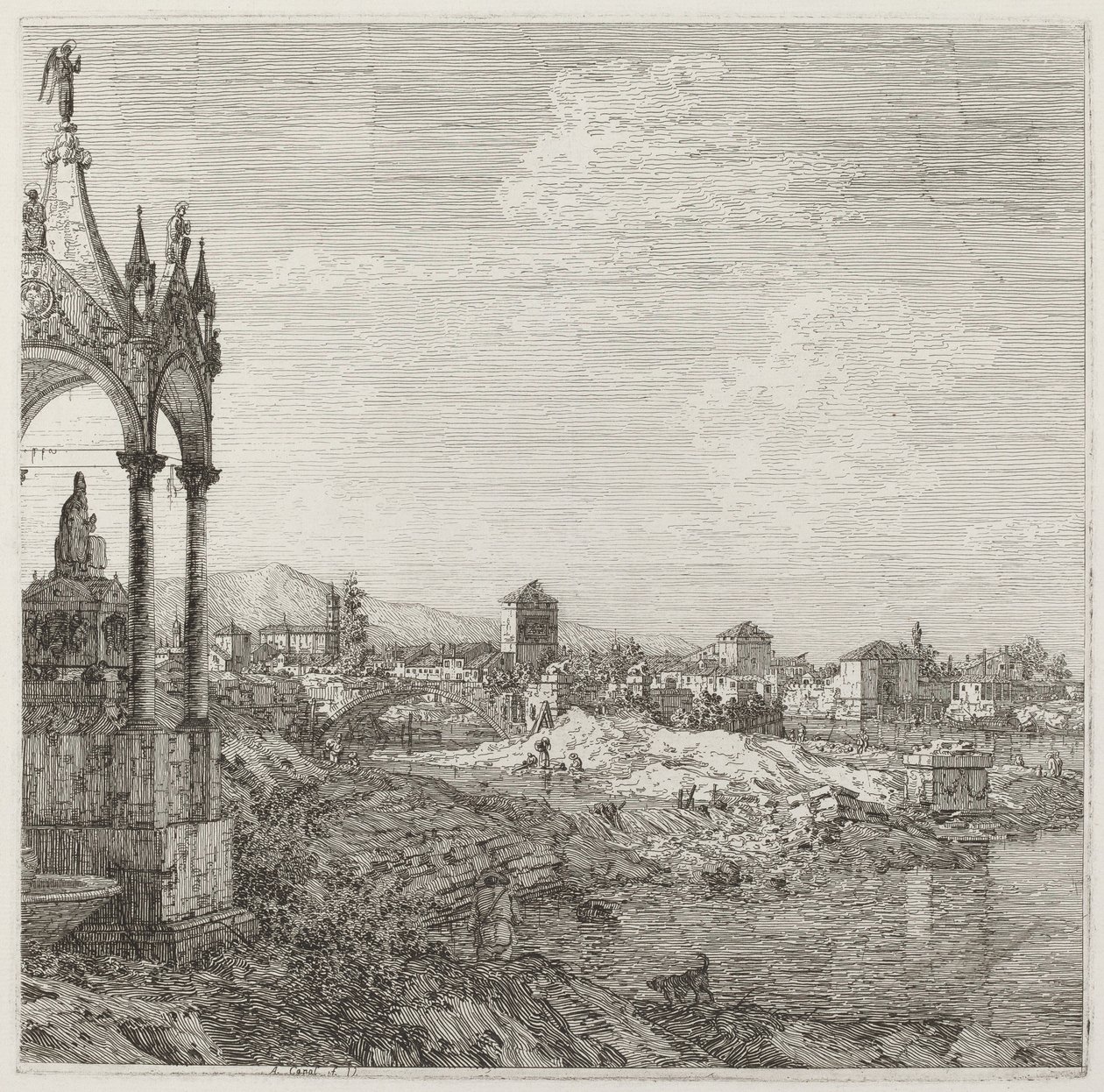 Näkymä kaupunkiin, jossa on piispan hauta, n. 17351746. tekijältä Canaletto