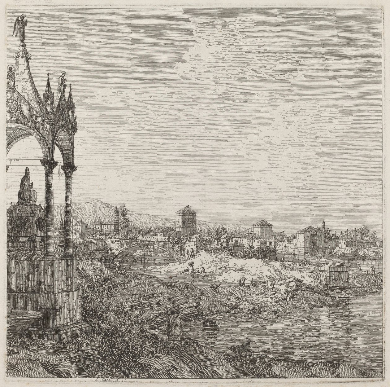 Näkymä kaupunkiin, jossa on piispan hauta, n. 17351746. tekijältä Canaletto