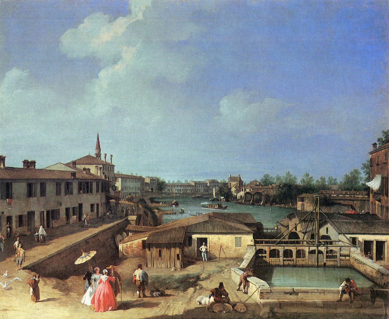 Näkymä Dolon myllyille Brentan varrella. tekijältä Canaletto