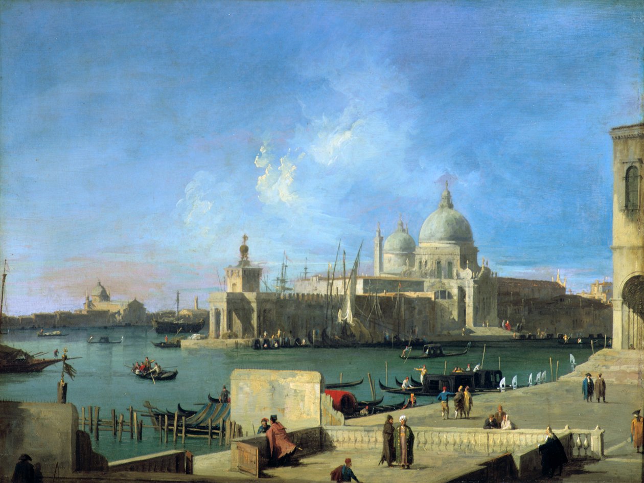 Näkymä tervehdys Grand Canalin sisäänkäynniltä, Venetsia, c1727-1728 tekijältä Giovanni Antonio Canal
