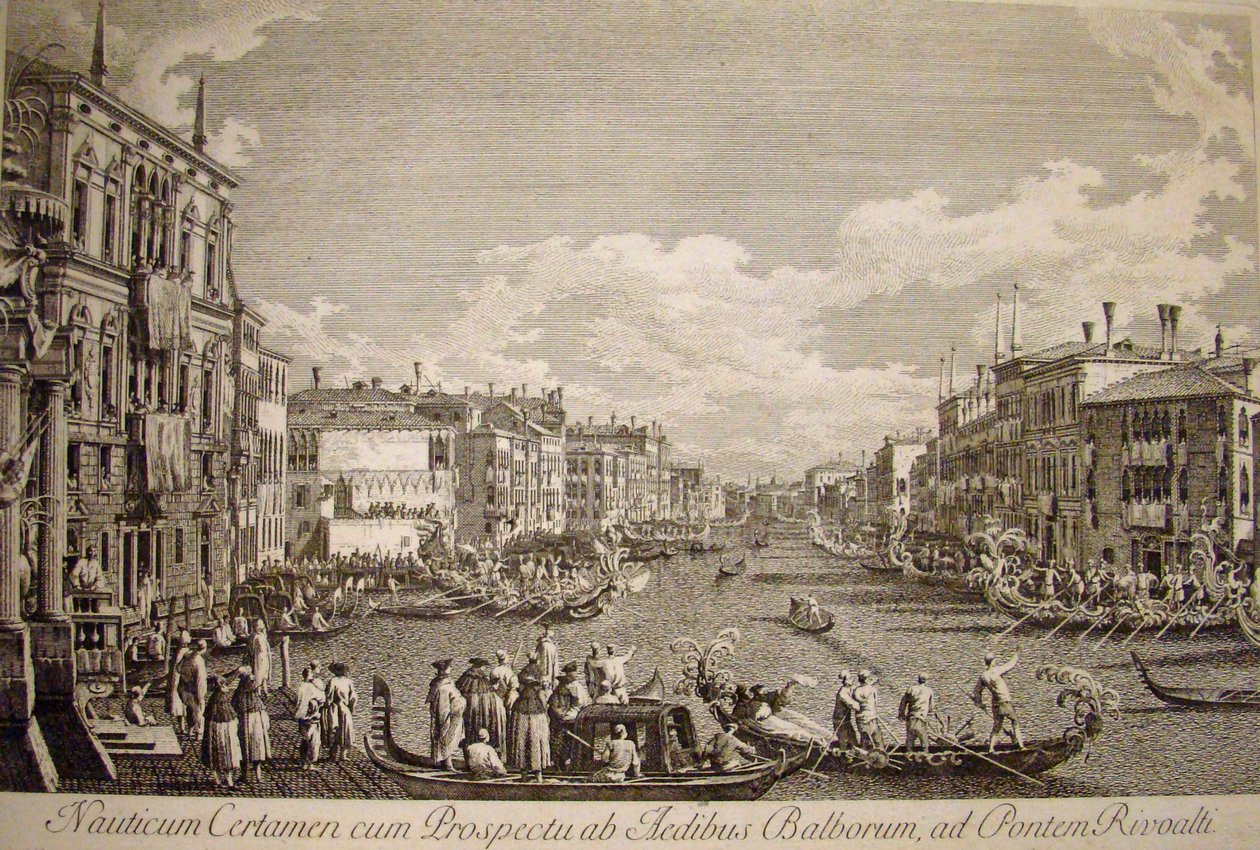 Vesijuhla Grand Canalilla, Venetsia. Vasemmalla etualalla 1500-luvulla rakennettu Palazzo Balbi. tekijältä Canaletto