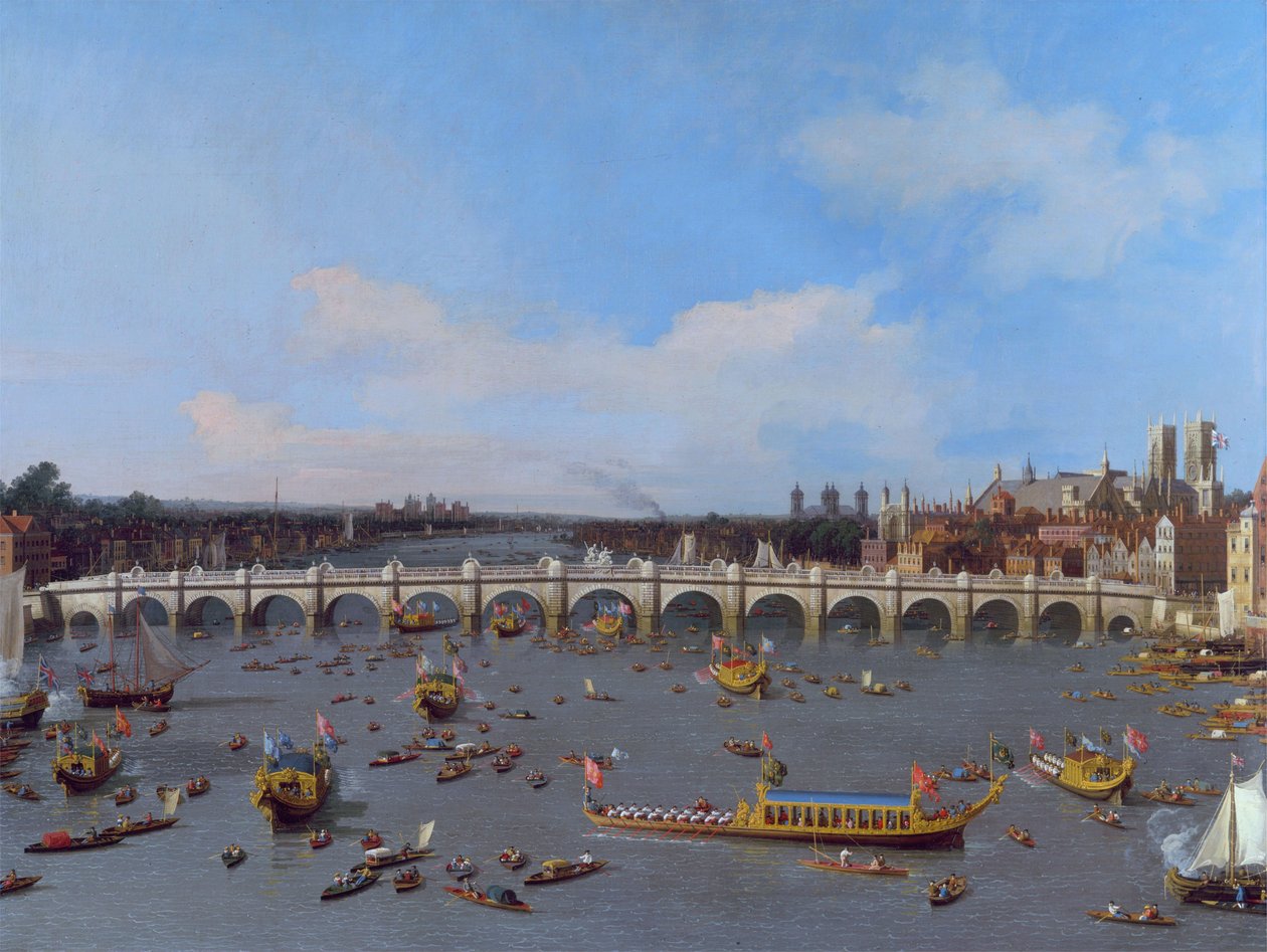 Westminsterin silta, Lord Mayorin kulkue Thamesilla tekijältä Giovanni Antonio Canal