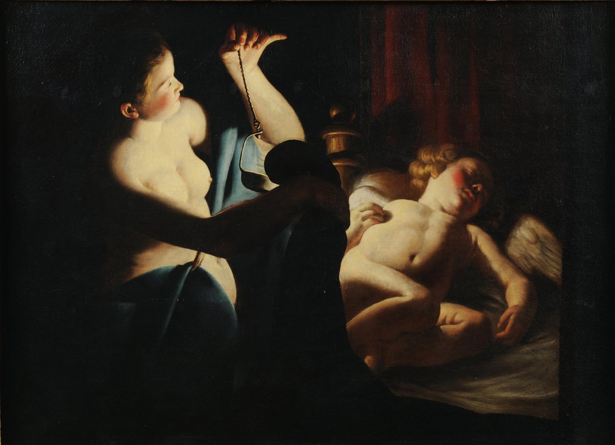 Psyche löytää Cupidon, 1600-luvun ensimmäisen kolmanneksen tekijältä Candlelight Master