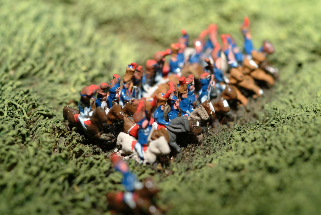 Waterloon taistelun diorama, jossa näkyvät joukot sijoittuneet 18. kesäkuuta 1815 klo 19.45 (sekoitettu media) (yksityiskohta) tekijältä Capt. William Siborne