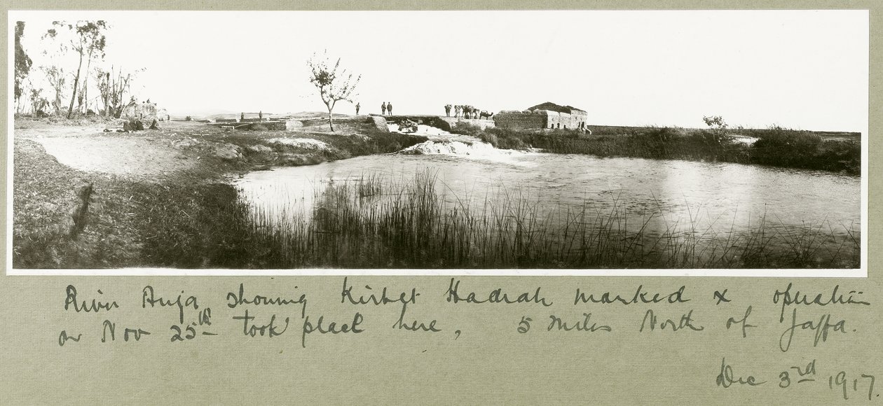 Auja-joki, jossa Khirbet Hadrah, 3. joulukuuta 1917 tekijältä Capt. Arthur Rhodes