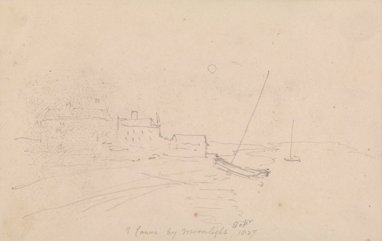 East Cowes by Moonlight, syyskuu 1827 tekijältä Capt. Thomas Hastings