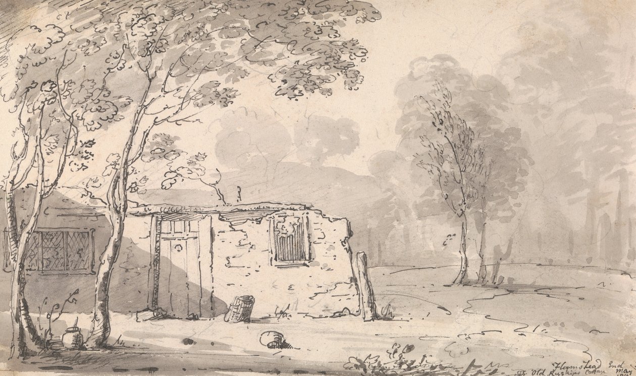 Flamstead End, Old Ruskinin mökki lähellä Cheshuntia, toukokuu 1814 tekijältä Capt. Thomas Hastings