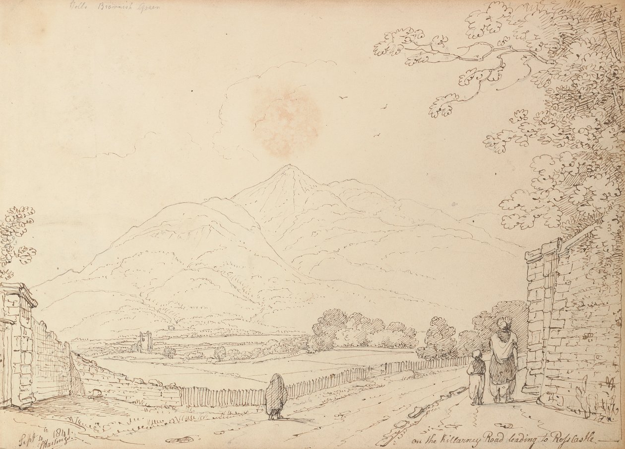 Killarney Roadilla, joka johtaa Rossin linnaan, 4. syyskuuta 1841 tekijältä Capt. Thomas Hastings