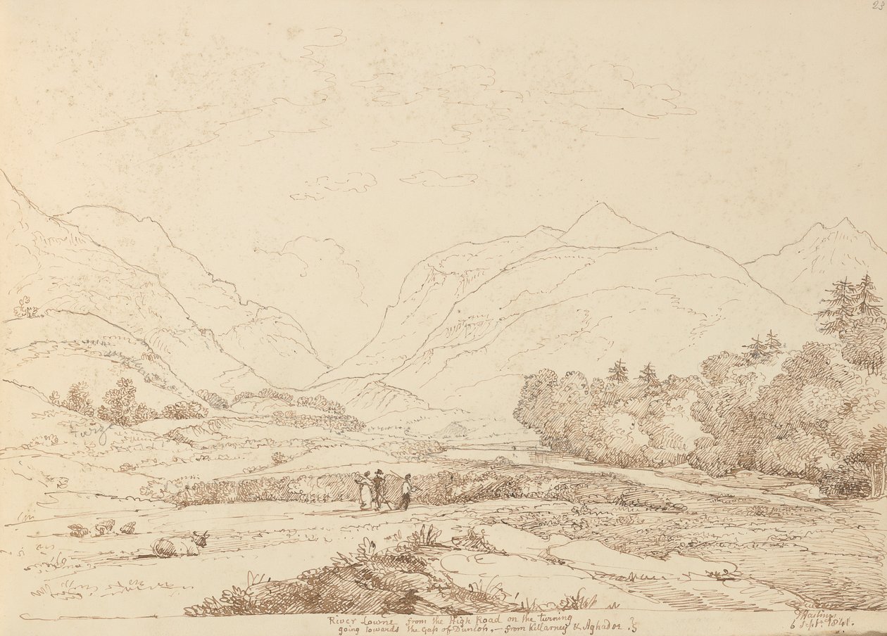 Laune-joki High Roadilta Killarney & Aghadoesta 6. syyskuuta 1841 tekijältä Capt. Thomas Hastings
