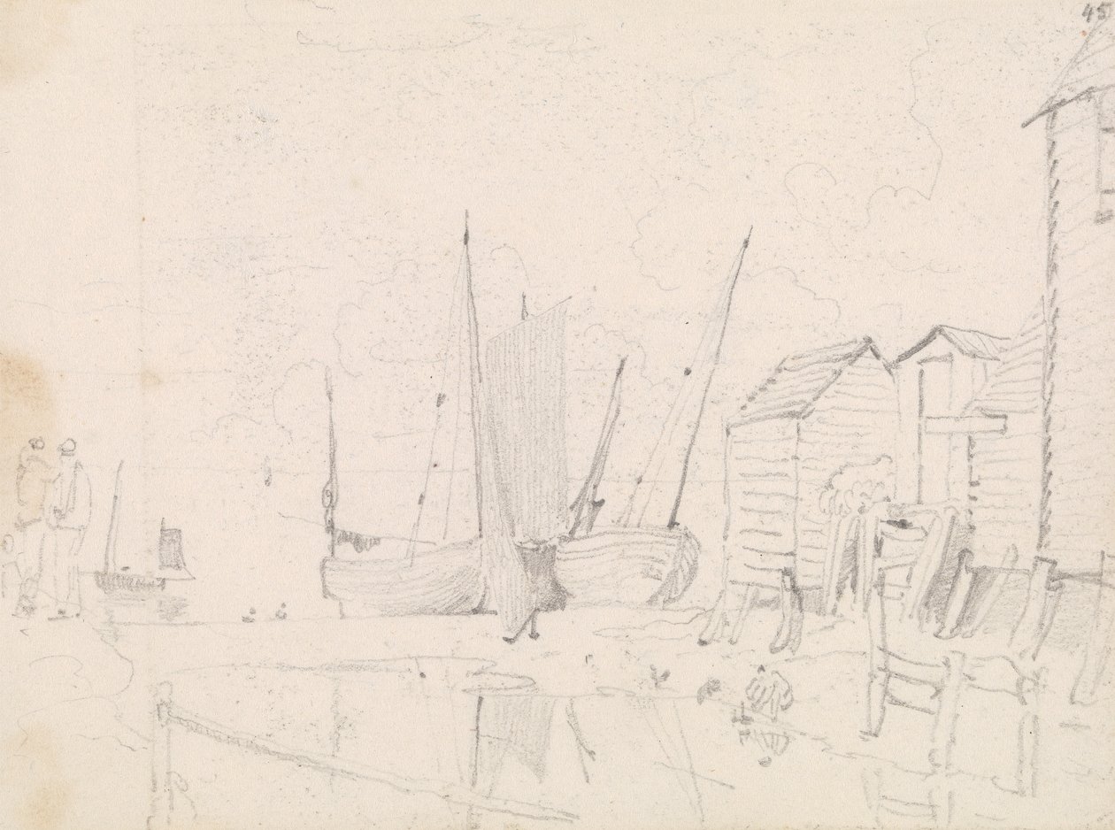 Luonnos rantapurjeveneistä ja paalumökeistä, Hastings tekijältä Capt. Thomas Hastings