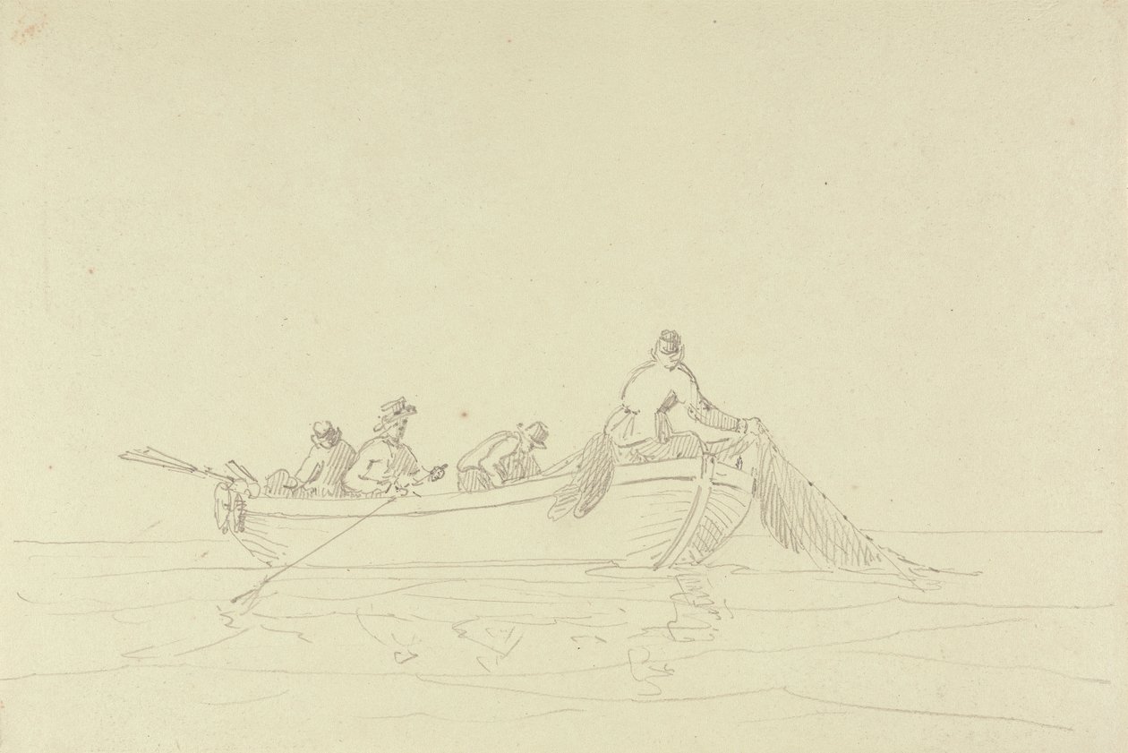 Luonnos kalastajista veneessä tekijältä Capt. Thomas Hastings